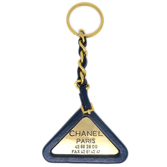 Chanel Gold Black Triangle Key Chain Bag Charm - Picture 1 of 4